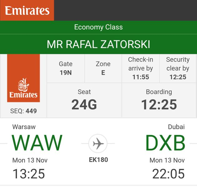 Lot z Warszawy do Dubaju
