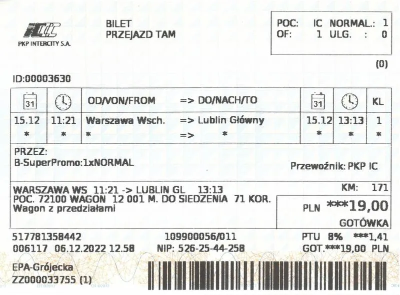Różnice numer biletu
