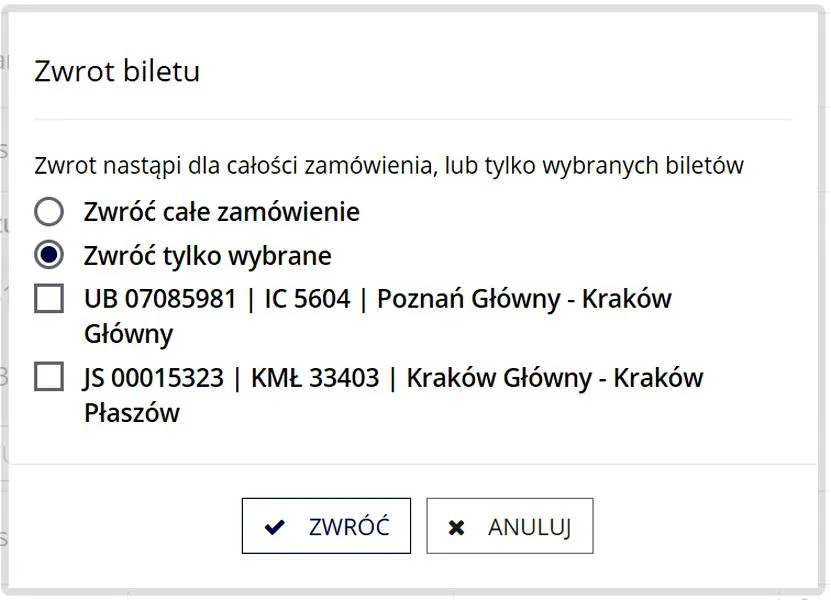 Zwrot biletów PKP Intercity